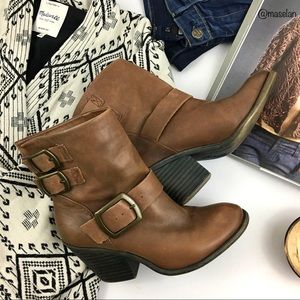 Lucky Brand Brown Leather Tommie Buckle Booties